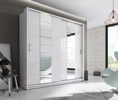 ARTHAUSS FURNITURE Brand New Modern Bedroom Sliding Mirror Wardrobe ARTI 14 White Matt 220cm