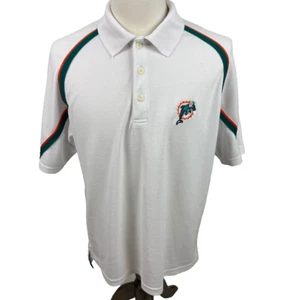 Reebok NFL Team Miami Dolphins Retro Logo Knit White Polo Shirt Mens Medium - Picture 1 of 8