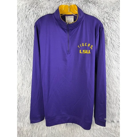 LSU Tigers Jacket Mens Large Purple Champion Quarter Zip Mock Pullover Fleece Cover