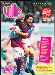 ASTON VILLA V OXFORD UNITED 1992/93 07-10-1992 COPA LIGA SEGUNDA RONDA SEGUNDA ETAPA - Imagen 1 de 1