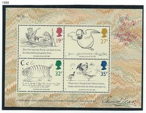 GB QE II 1988 SG MS1409 Death centenary of Edward Lear minisheet one light hinge - Picture 1 of 2