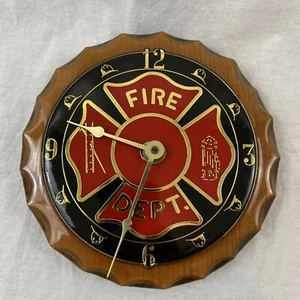 Vintage Fireman Firefighter Fire Department Wall Clock Real Wood - Picture 1 of 2