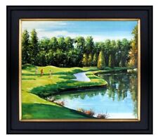 Course de golf encadrée Forest Preserve Chicago, peinture à l'huile peinte à la main, 20 x 24 pouces