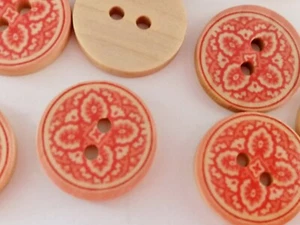 6 Red Flower Buttons 25mm (1") wood Floral Sewing Buttons for Clothing & Crafts - Picture 1 of 2