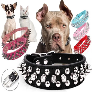 Spiked Studded PU Leather Dog Collar Pit Bull Cat XL XXL FOR SMALL LARGE BREEDS - Picture 1 of 22