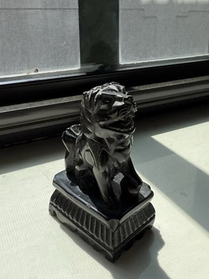 Antique Chinese Foo Dog Statue Black Stone Carved Figure - Image 1 of 4