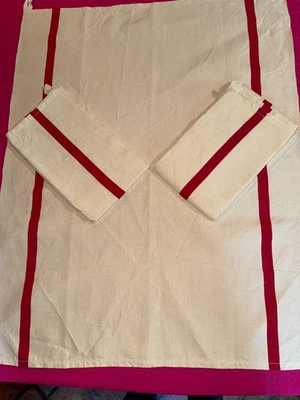 3 torchons anciens main neufs liteaux rouges  74 cm x 60 cm, réf T222 - Photo 1/3