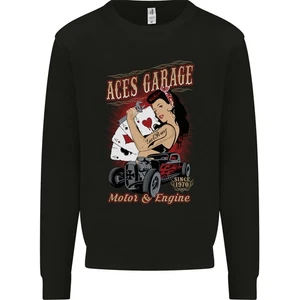 Aces Garage Hotrod Hot Rod Dragster Car Kids Sweatshirt Jumper - Picture 1 of 29