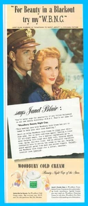 Woodbury cold cream cosmetics Janet Blair movie star Hollywood print ad 1943 - Picture 1 of 3