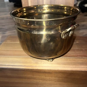 Vintage Lacquered Solid Brass Footed Pot Cauldron Handles 7x5.5” India Planter - Picture 1 of 9