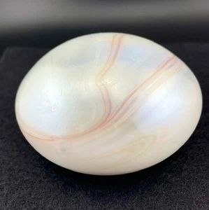 Vintage Tom St Clair White Paperweight with Orange/Tan Swirls Looks Iridescent - Picture 1 of 10
