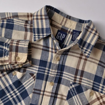 Vintage Gap Boys XL Plaid Long Sleeve Button Up Shirt Blue Tan Brown - Image 1 of 4
