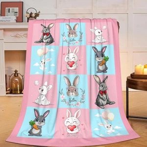 Bunny Blanket Cute Bunny Fleece Throw Blanket Fuzzy Plush Super Soft Cozy War... - Picture 1 of 7
