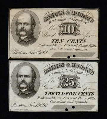 2 Note Set! General A.E. Burnside Civil War Script 10c/25c UNC Broken Banknotes! - Image 1 of 2