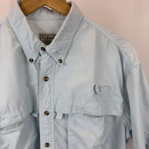 LL Bean Men's Large Button Down Short Sleeve Blue - Picture 1 of 7
