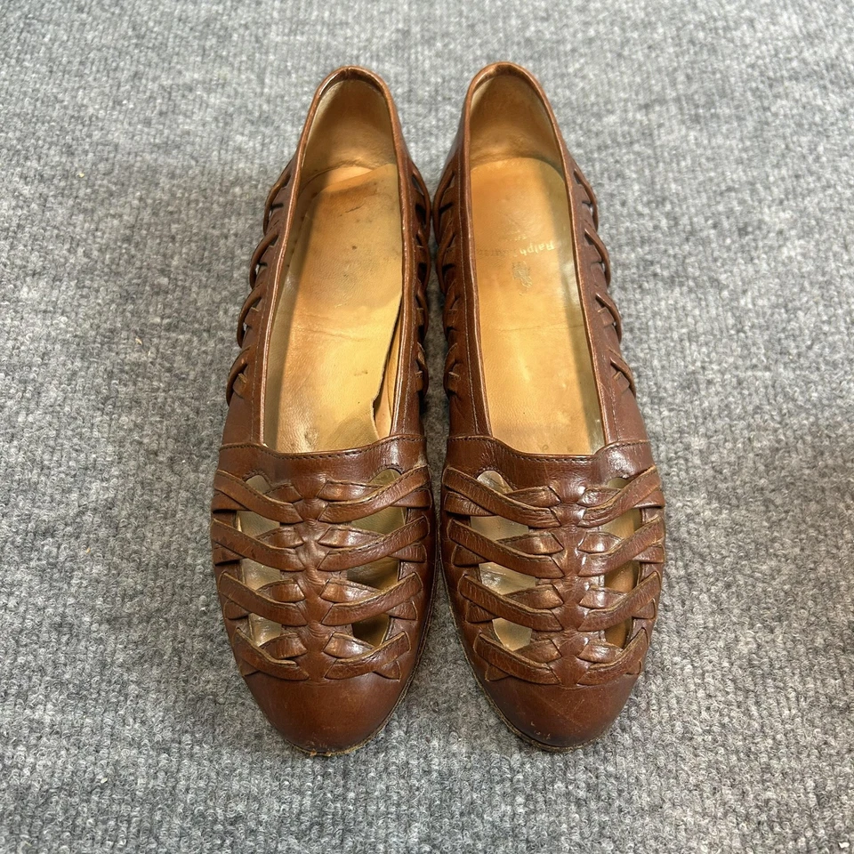 Zapatos planos vintage Ralph Lauren para mujer talla 8 cuero marrón Huarache Italia Foto 1 de 4