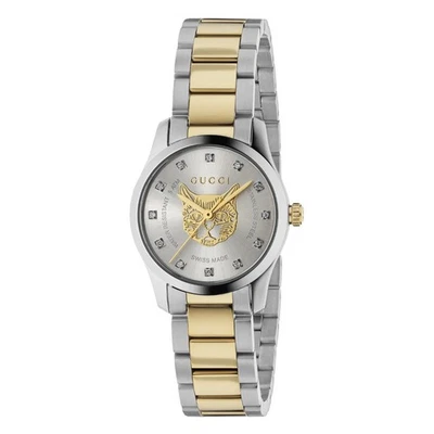 Gucci G-Timeless YA1265016 27 mm Silver Gold Cat Diamond Dial Ladies Watch Swiss - Image 1 of 4