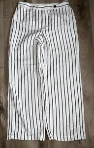 J.Jill Womens Linen Pants Wide Leg Navy Blue& White Stripe Size 10 NEW - Picture 1 of 9