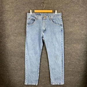 Wrangler Mens Jeans Size W33 L30 Blue Denim Mid Rise Regular Fit Light Zip Fly - Picture 1 of 16