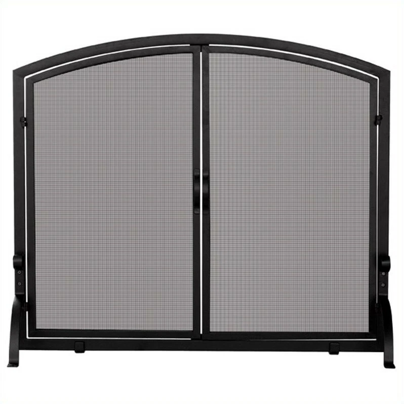 UniFlame Single Large Panel Black Wrought Iron Screen With Doors