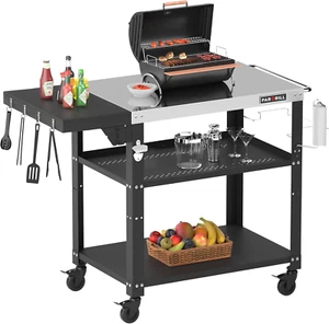 Outdoor Grill Dining Cart, 3-Tier BBQ Table, Movable Food Prep Table - Picture 1 of 12