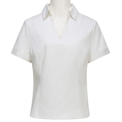 Corporate Ladies Short Sleeve V-Neck Polo Shirt Summer Top For Women Quality - Image 1 of 4