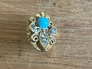 Angel Lapel Pin Rhinestones Faux Turquoise Brass Tone Small Tiny Clutch Back Vtg - Zdjęcie 1 z 24
