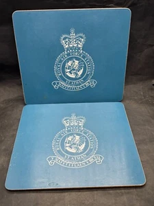 VINTAGE RAF ST ATHAN PLACEMATS ROYAL AIR FORCE SET OF 2 MILITARY CREST OFFICERS - Picture 1 of 7