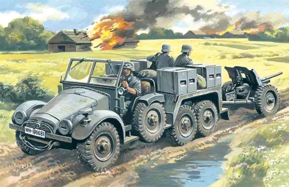 Krupp L2h143 Kfz.69 With Pak 36, German Artillery Tractor 1:72 Plastic Model Kit - Immagine 1 di 1