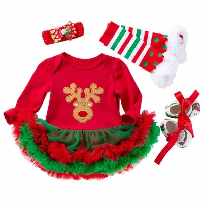4 piezas Recién Nacido Bebé Infante Niñas 1ª Navidad Diadema Tutú Vestido Disfraz Trajes Foto 1 de 4