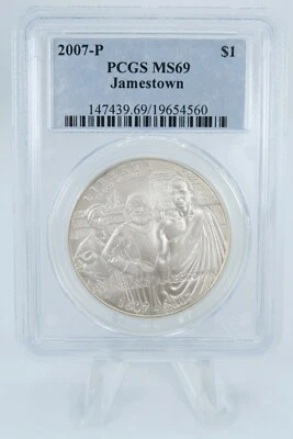 2007-P PCGS MS69 Jamestown Modern Commemorative Silver Dollar Business Strike $1 - Image 1 of 2