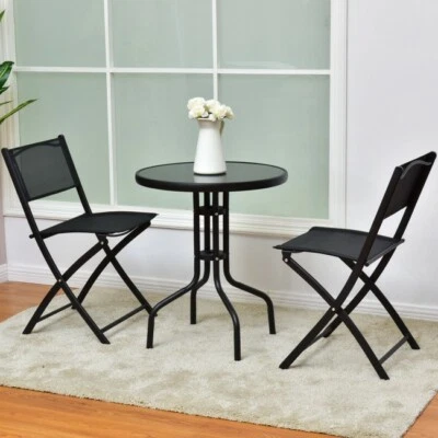 3 Piece Bistro Set Table Folding Chairs Garden Backyard Patio Outdoor Furniture - Image 1 of 4