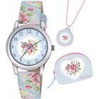 Tikkers Girls Blue Floral Strap Watch With Matching Necklace & Purse ATK1024