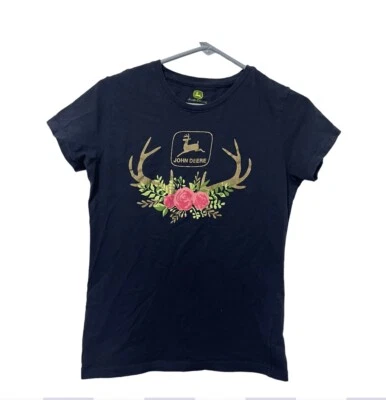 Camisa John Deere Mujer Mediana Azul Algodón Cuernos Flores Ligera Informal Camiseta Foto 1 de 4
