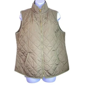Old Navy Women's Quilted Olive Green Vest Large Stand Collar Zip Closure - Picture 1 of 7
