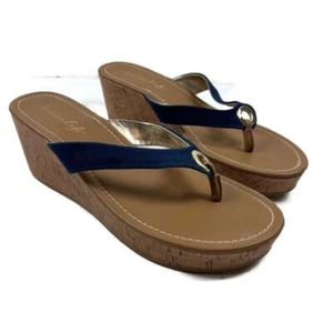 American Eagle Damen-Sandalen 10 blau Denim Flip-Flops Korksohle Plateauschuhe  - Bild 1 von 10