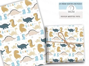 Dinosaur Cute Gift Wrapping Paper Birthday Celebration Luxury Present Wrap Boys - Picture 1 of 1