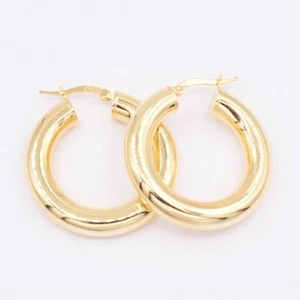 6x30mm Liso Brillante Pulido Aro Pendientes 14K Amarillo Bañado en Oro Plata 925 - Imagen 1 de 6