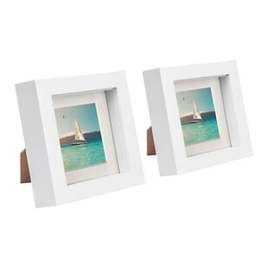 2x White 4" x 4" 3D Box Photo Frames Ivory 2" x 2" Mount Craft Shadow Picture - Picture 1 of 7
