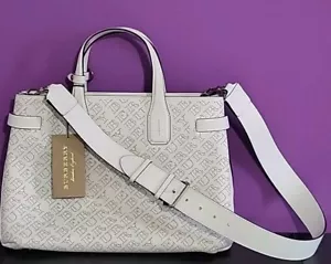 New Burberry London Perforated Medium Banner Handbag Tote Chalk White Leather - Picture 1 of 16