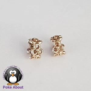 2x Genuine Pandora Three Petals Flower Trinity 14ct Gold Spacer Charms 750451 - Picture 1 of 10