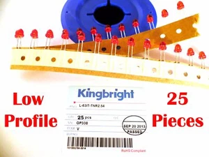 Kingbright L-63IT-TNR 2.54 Pitch 5mm Red LED Low Profile 25 Pieces OM0659D1 - Picture 1 of 3