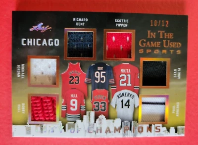 TARJETA JERSEY USADA DEL JUEGO MICHAEL JORDAN #10/12 SCOTTIE PIPPEN BOBBY HULL ABOLLADURAS TOROS Foto 1 de 3