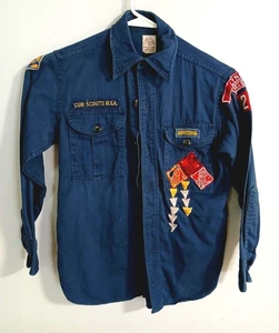 Vintage Boy Scouts of America Cub Scout Uniform Shirt Youth XL Patches Blue - Picture 1 of 9