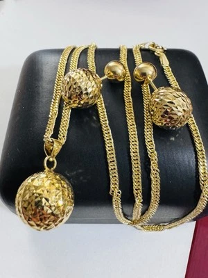 Pure 18K 750 Real Yellow Gold Balls Earring & Necklace 15.6”/16” Long 7.1g 2.2mm - Image 1 of 4