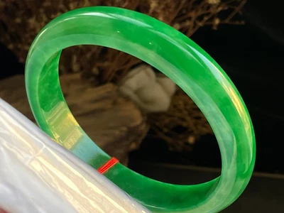 10PC  Certified Natural Grade AAA Ice Green Burmese Jade jadeite bracelet - Image 1 of 4