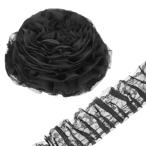 Borde de encaje con volantes de doble capa negro para manualidades de costura hágalo usted mismo, 4,5 cm de ancho, 5 yardas - Imagen 1 de 6
