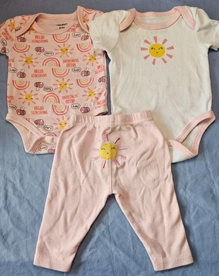 Nine West 0-3M Bebé Niña Conjunto de 3 Piezas Sol •2 Lindos Body con Pantalones Foto 1 de 4