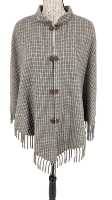 VTG Wool Cape 54" Wide X 31" Length Gray Cream Check Prairie Peasant Bohemian - Image 1 of 4