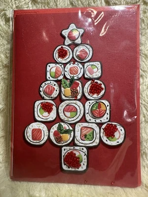 Papyrus Christmas Card 2019 RARE HTF 3D  Die Cut Sushi Tree Beads Too Cute! - Image 1 of 4